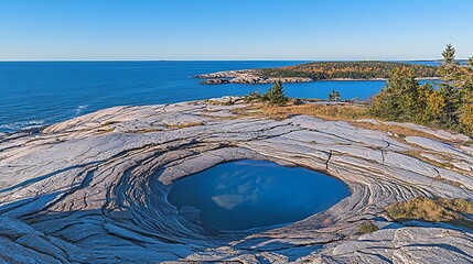 Macro shot of tide pools between rocky formations in 4K with 50mm macro lens, sharp natural daylight and fine surface details