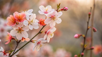 Delicate cherry blossoms displaying soft pink and white petals capturing the essence of spring in bloom outdoors with a bokeh background