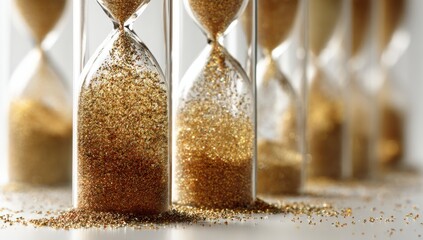 Close-up of multiple hourglasses