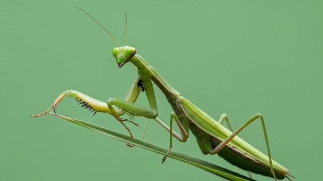 Green praying mantis awaits prey