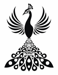 Obraz premium Peacock Bird Vector Logo in Black and White, Minimalist and Simple Design, Ideal for Wildlife Branding, Nature Illustration, and Unique Animal Identity 