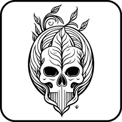 Stylized Skull Illustration with Botanical Elements Evoking Mortality and New Growth Symbolism and