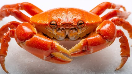Vibrant Red Crab on Ice