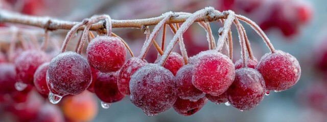 A branch of red berries covered in frost