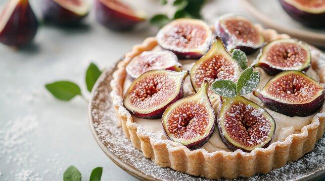 A fresh fig tart with a flaky crust and fresh figs on top.