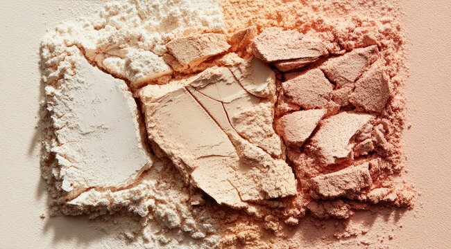 Crushed powder makeup. Three shades of powder