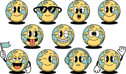 Obraz premium Collection of cartoon earth globe characters with expressions