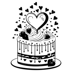 Whimsical cake adorned with floating hearts a delightful and charming confection drawing design