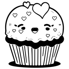Whimsical confectionery delight featuring a cute cupcake with heart embellishments perfect for