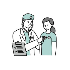 Obraz premium Doctor examining a patient with a stethoscope holding a clipboard with checklist.