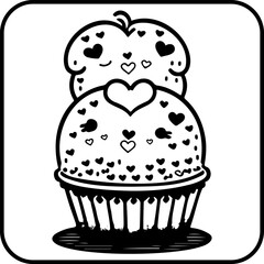 Whimsical cupcake illustration adorned with delightful hearts a charming confectionery creation