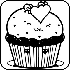 Whimsical cupcake illustration with a heart and smiling face perfect for valentine greetings and