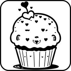 Whimsical cupcake illustration with hearts sprinkling a touch of sweetness and affection in