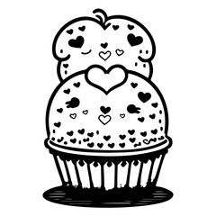 Whimsical cupcake tower illustration featuring heart shapes symbolizing love and affection perfect