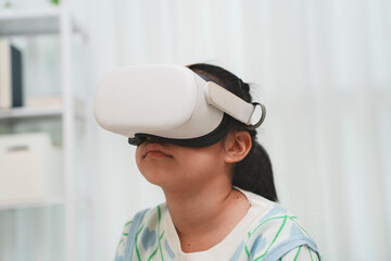 Girl Exploring VR with Headset Learning and Play