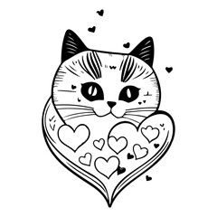 Whimsical feline art featuring hearts creating a sweet and charming valentine's themed illustration