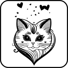 Whimsical feline illustration with floating heart shapes evoking affection and companionship in a