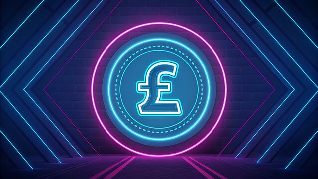 Neon Pound Sterling Symbol in a Futuristic Digital Environment