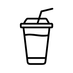 Illustration of a black outlined drink in a plastic cup with a straw on a white plain background