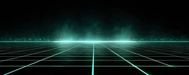 Futuristic grid floor with teal light