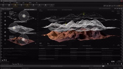 Futuristic Satellite Data Analysis: 3D Terrain Mapping, GPS Tracking, and Encrypted Streams - Powered by Adobe