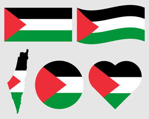 Collection of Palestine Flags Asian Country