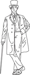 Art Vector lineart illustration showcasing a refined man in tuxedo and staff, hand-drawn elegance