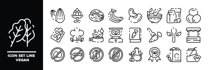 Line Icon Set Featuring Vegan and Related Elements.