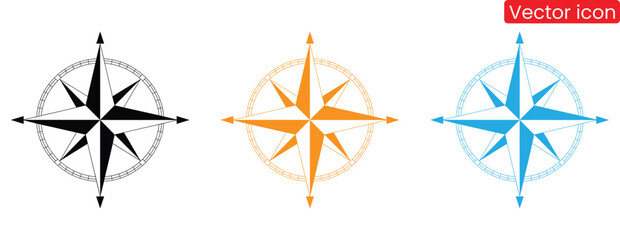 Modern compass rose icons set,Compass icon.Nautical compass with north,south, west east for map and travel.Logo for direction and navigation.Compass icons set. Set of compass symbols on white isolate. © Welcome