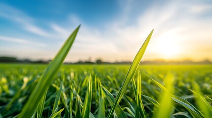 Green meadow under vibrant blue sky captured in sharp 4K using a 35mm f1.8 lens, natural soft tones and clear horizon