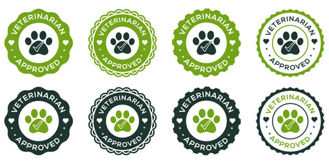 Veterinarian Approved Pet Paw Badge Icons in Green and Black