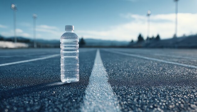 Water bottle on a running track