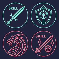 Stylized Line Art Dragon Head Icon in Pink Circle.