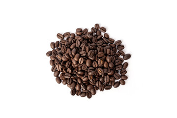 Pile of Roasted coffee beans isolated on white background.