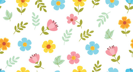 WebAdobe illustrator artwork vector illustration. A vibrant, seamless pattern with colorful, whimsical flowers and foliage, perfect for fabric, wallpaper, and digital designs