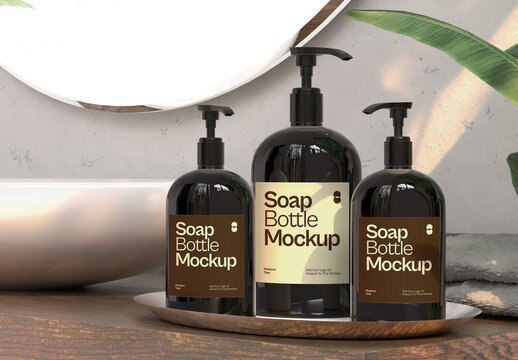 Soap Bottle with Tray Mockup