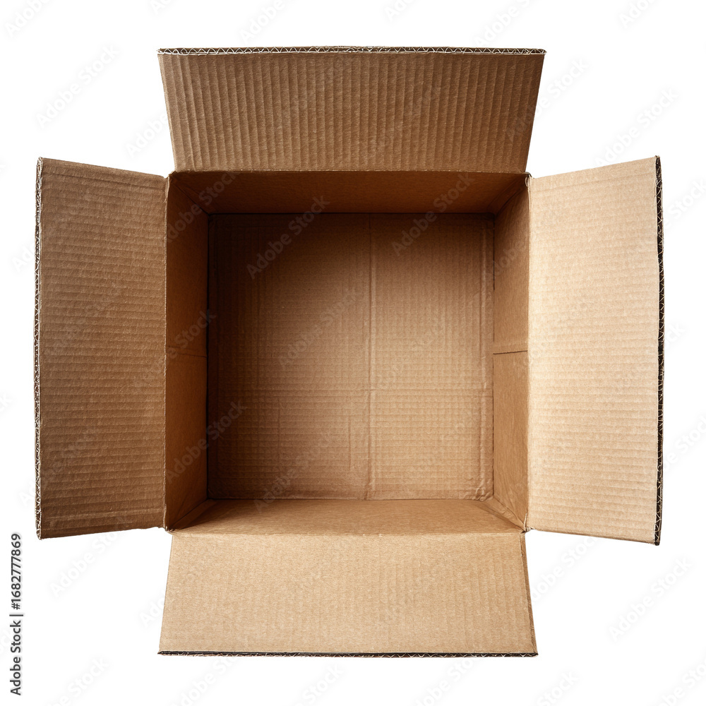 Poster open cardboard box on a transparent background ideal for graphic elements isolated