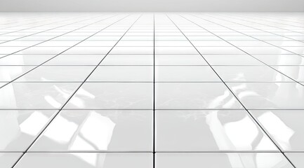 White tiled floor, perspective view