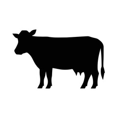 Vector art of silhouette of a cow, a domestic animal raised for milk and meat production in agriculture © Morning Dew