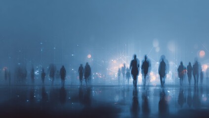 Silhouette crowds walking at night
