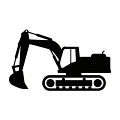 Vector art of excavator silhouette, a versatile construction equipment for digging, loading, and earthmoving