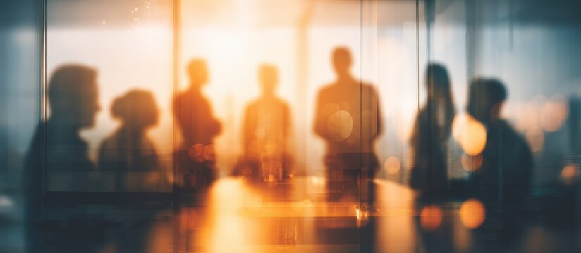 Blurred silhouettes of people in a meeting