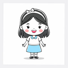 Fototapeta premium cute girl cartoon vector,black and white hand draw. ,illustration vector