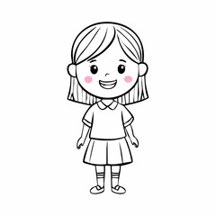 Fototapeta premium cute girl vector,black and white hand draw.