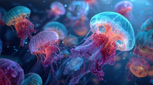Glowing Jellyfish Underwater Scene Ocean Life Aquatic Beauty