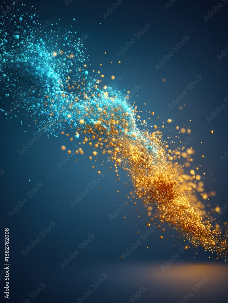 Poster colorful particles swirl together in a mesmerizing display of motion and light against a soft dark b
