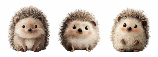 Vector set of cute baby hedgehogs watercolor. Forest baby characters watercolor. Cute forest animals. Children's characters of forest animals. Vector illustration.