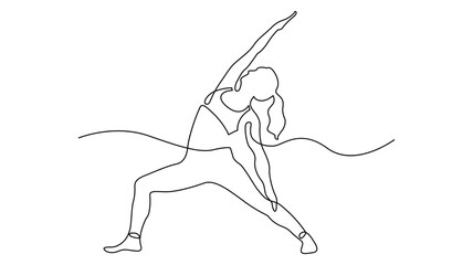 Elegant one line art depicting a woman in a warrior yoga pose