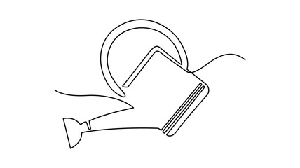 Continuous line drawing of a watering can pouring water