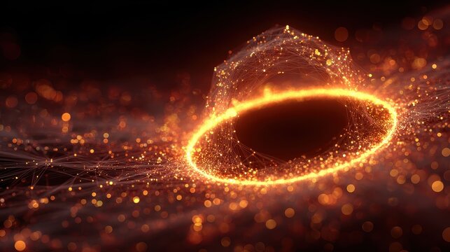 Glowing Ring Abstract Network Digital Art Orange Gold Lights